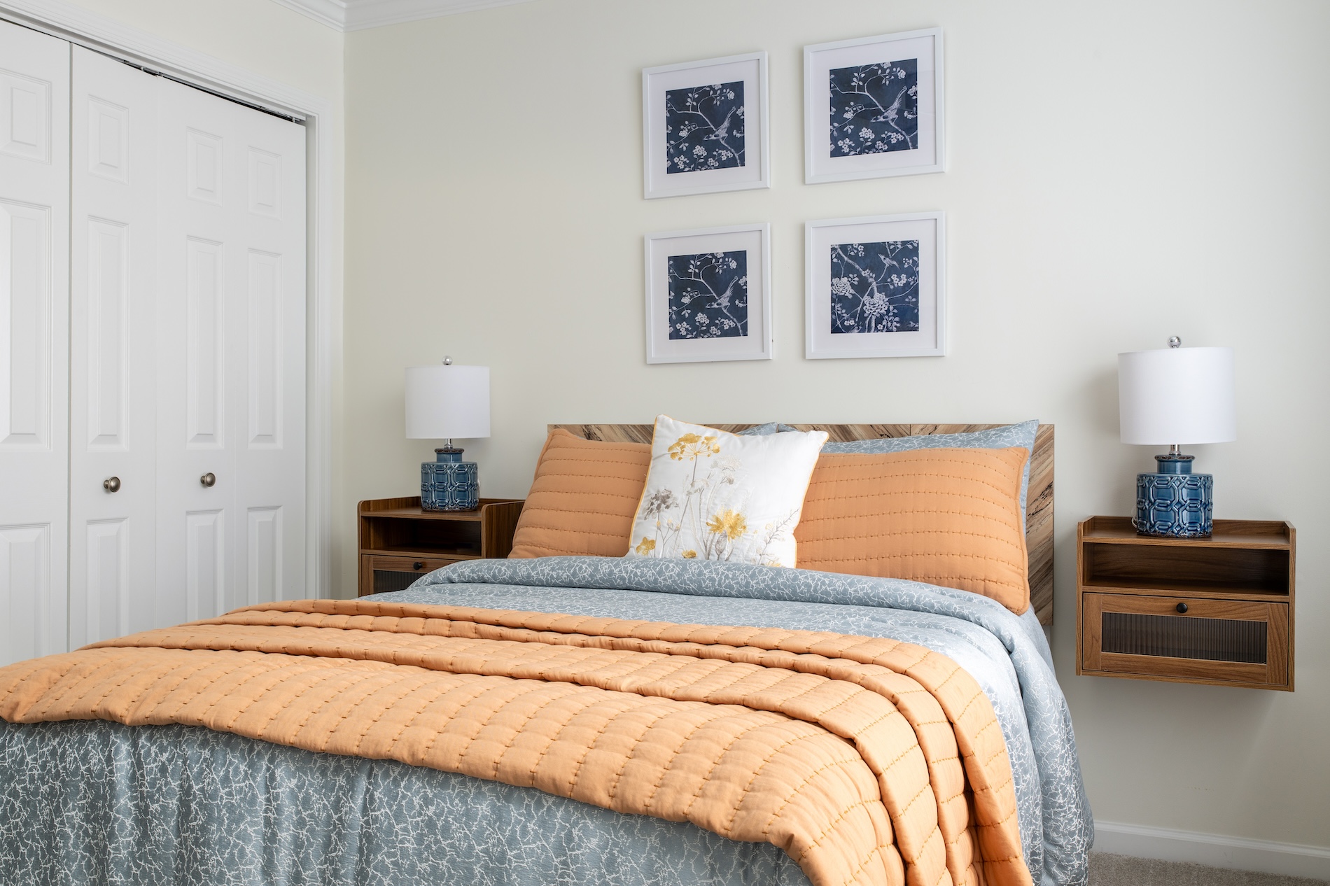 Bedroom Design Pale Orange And Blue