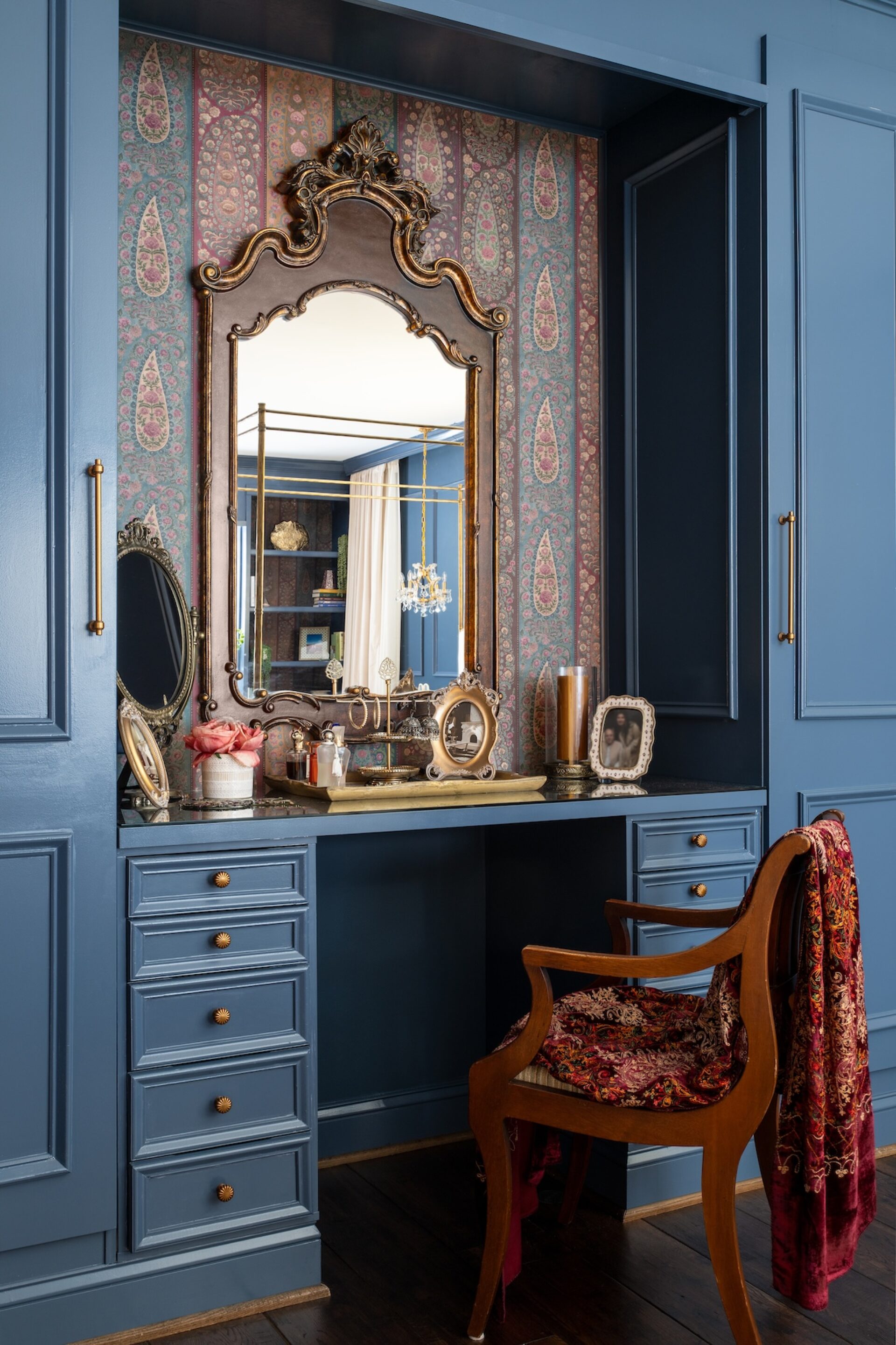 Built In Vanity Design With Wallpaper From India