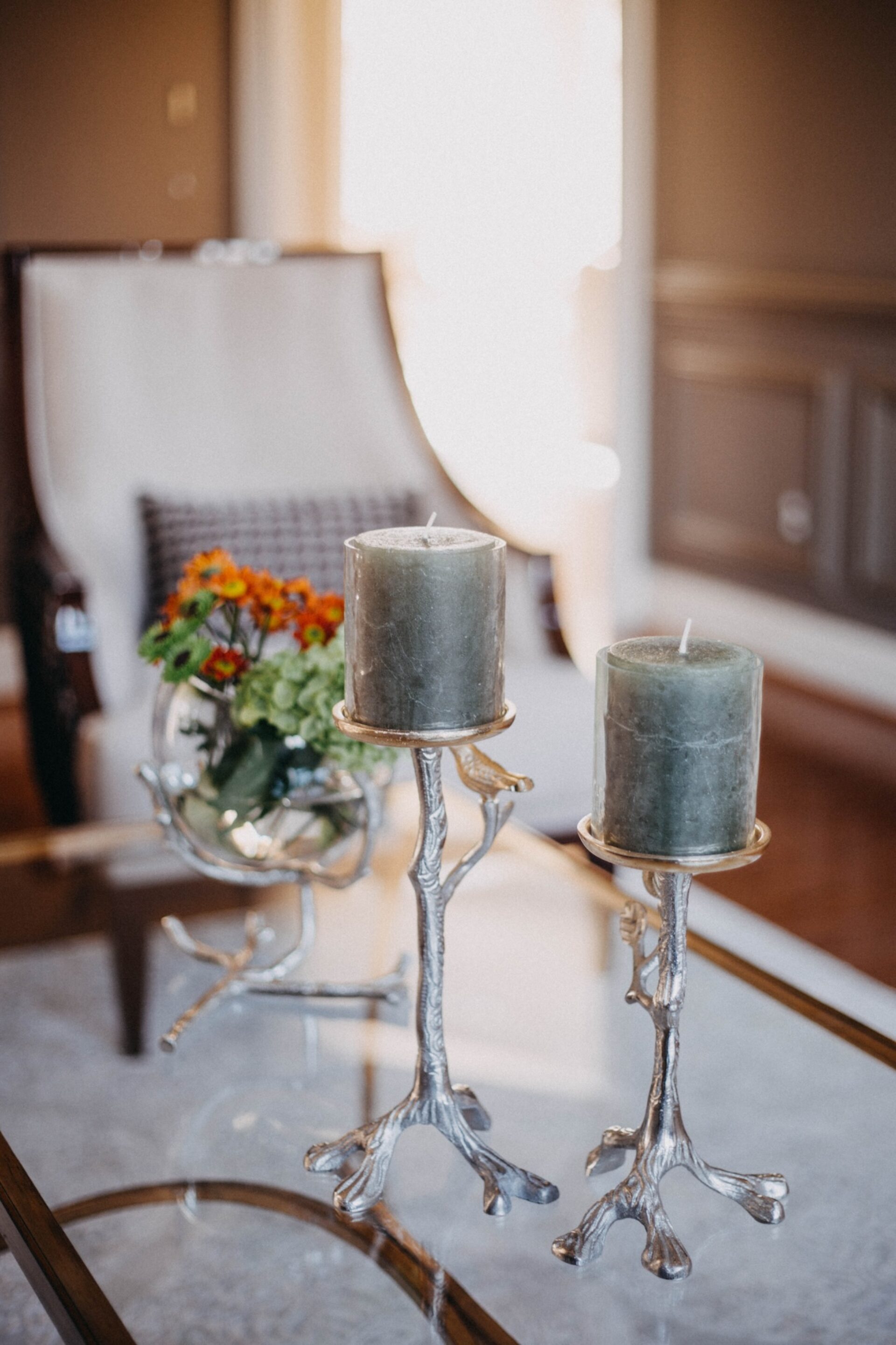 Coffee Table Candlestick Holders Silver