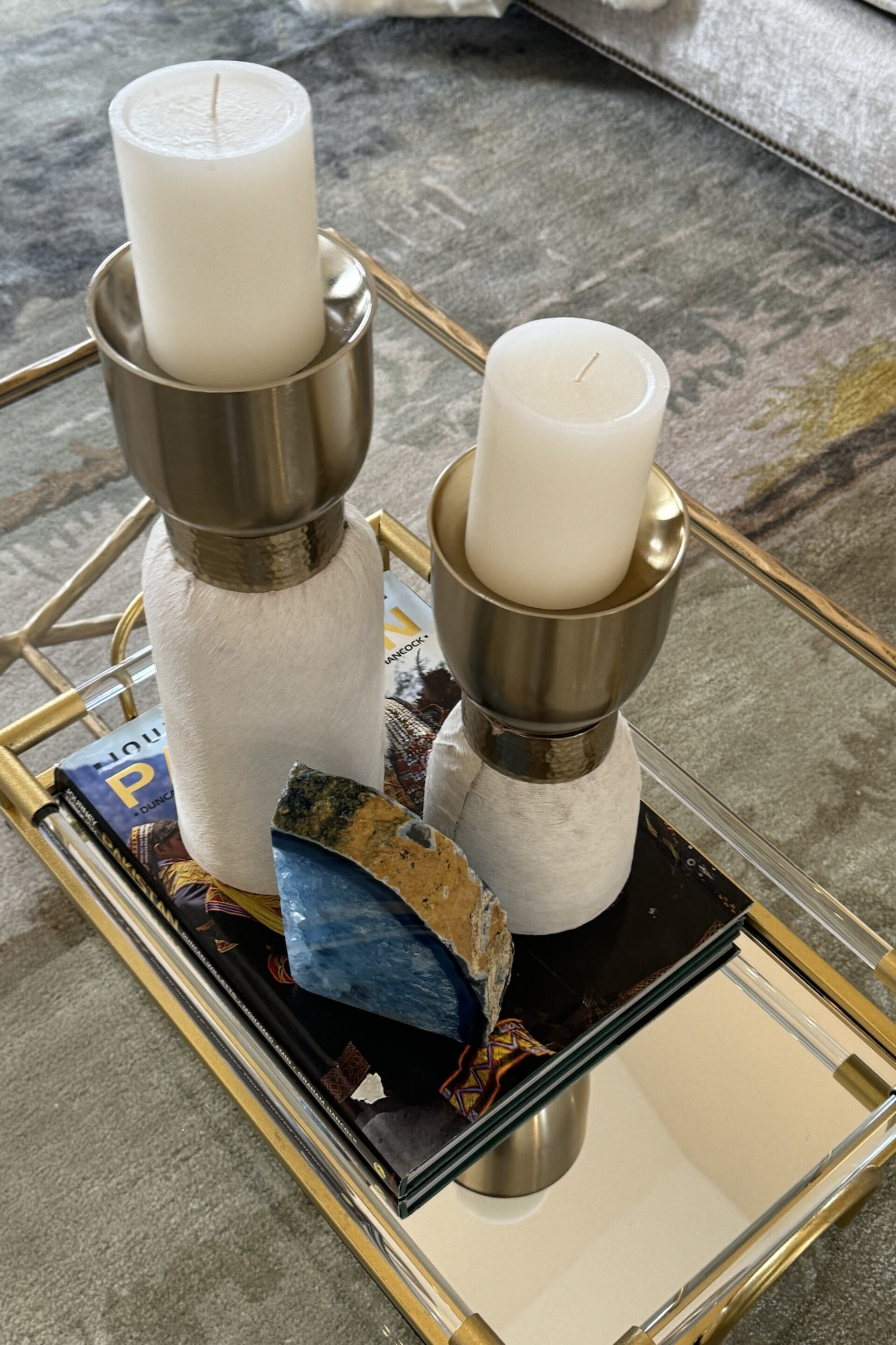 Coffee Table Detail Geode Candles In Tray