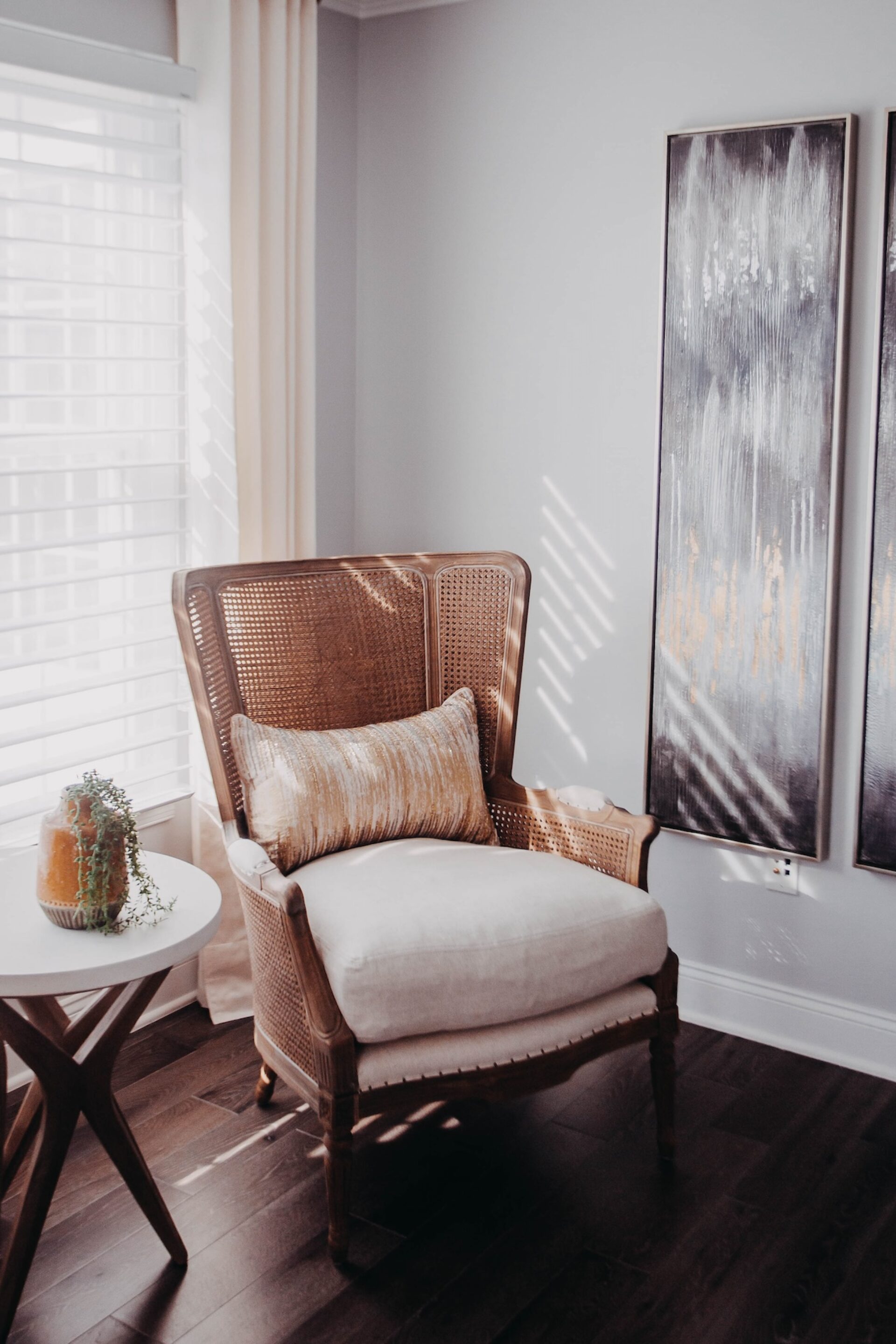 Custom Caned Chair With Upholstered Cushion