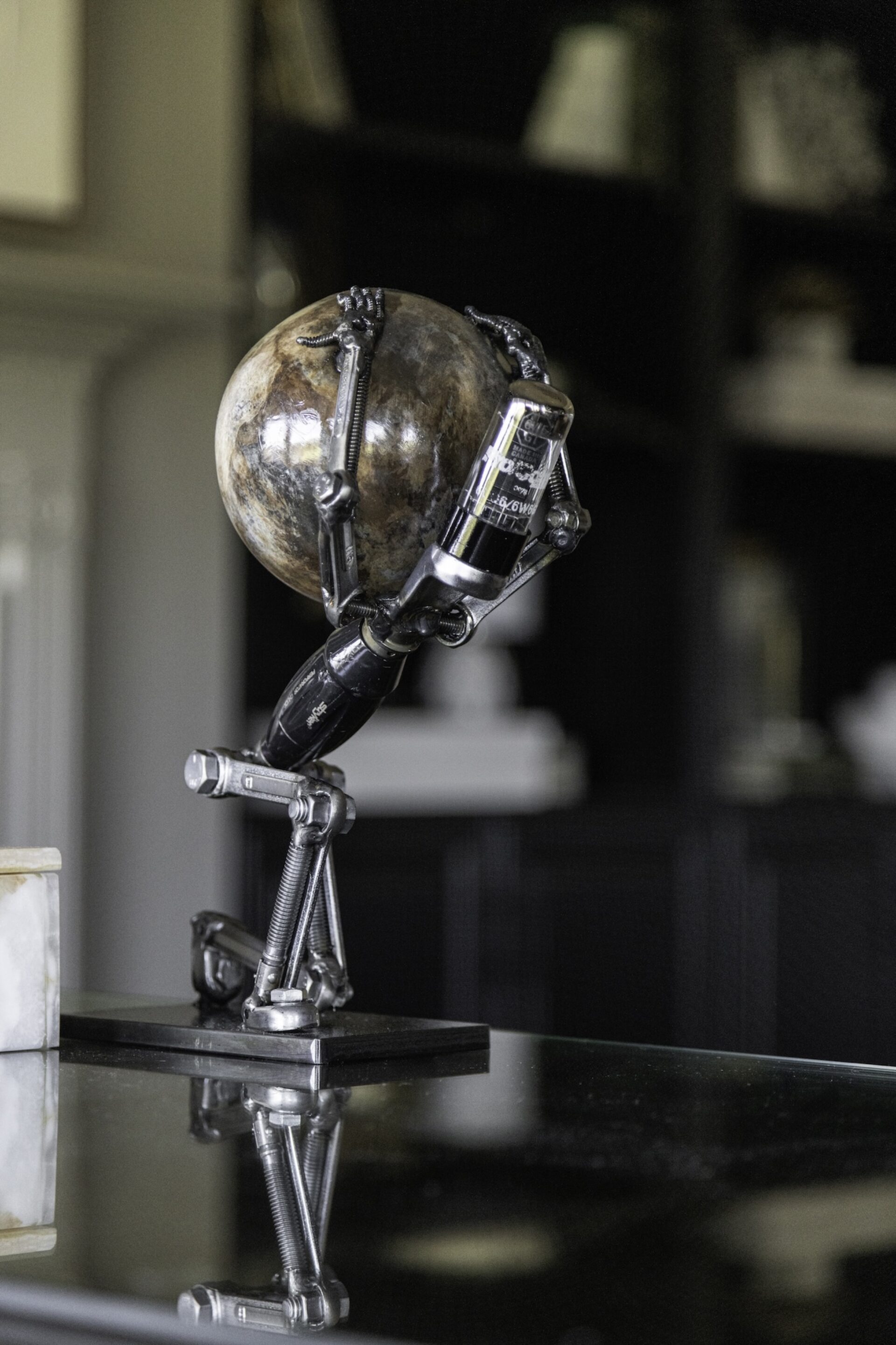 desk sculpture metal bolts