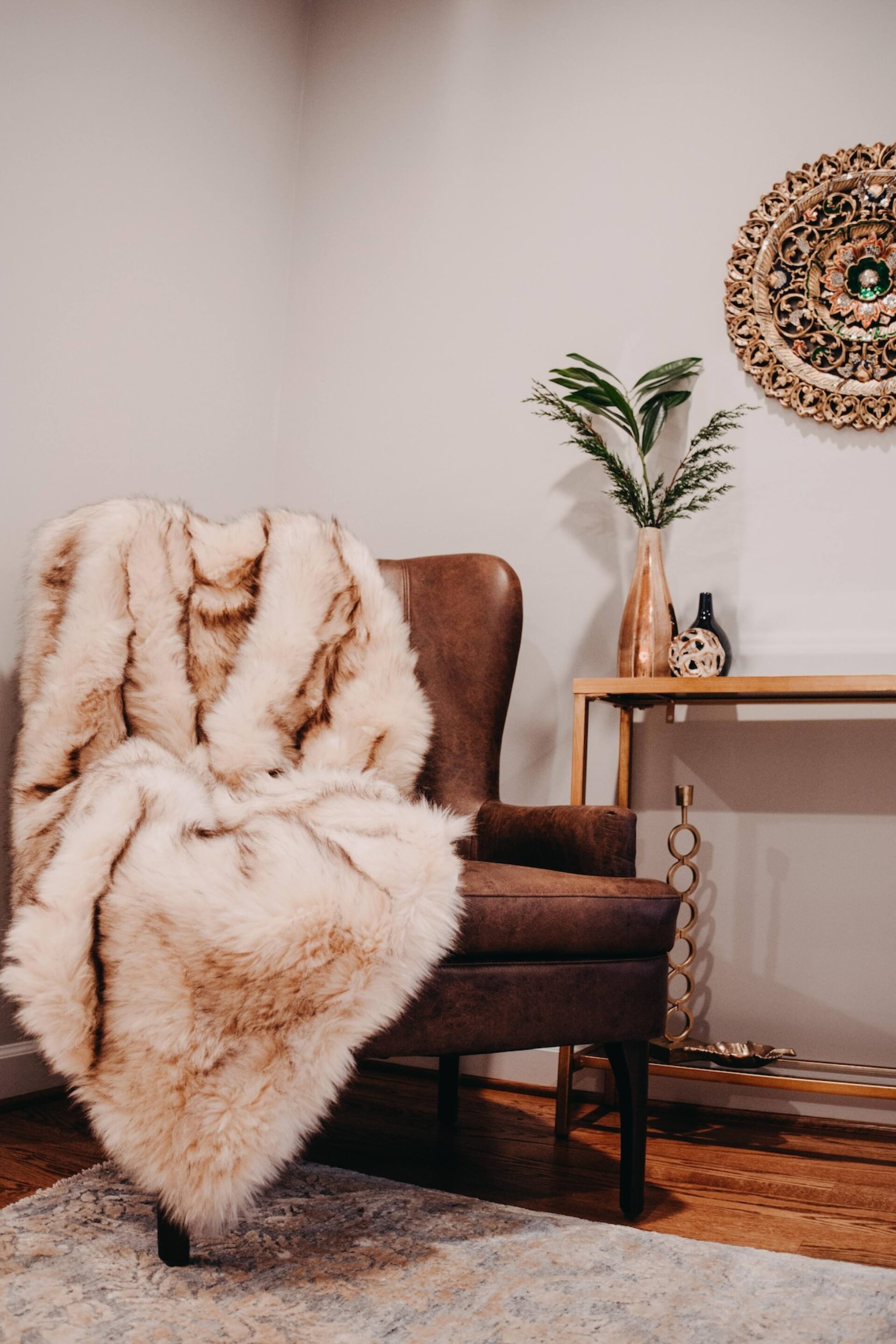 Faux Fur Accent Blanket Over Chair