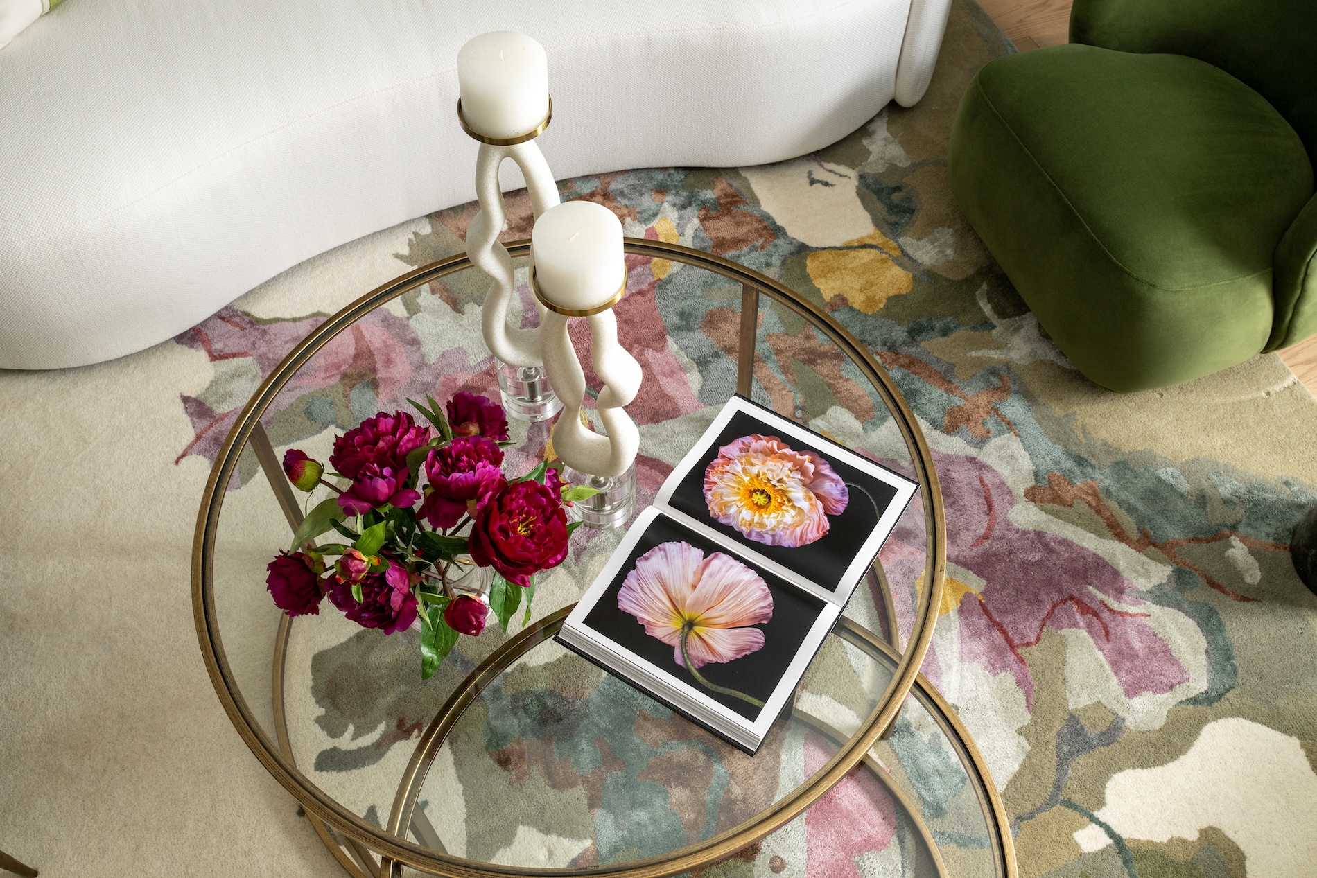 Glass Coffee Table With Flowers Book