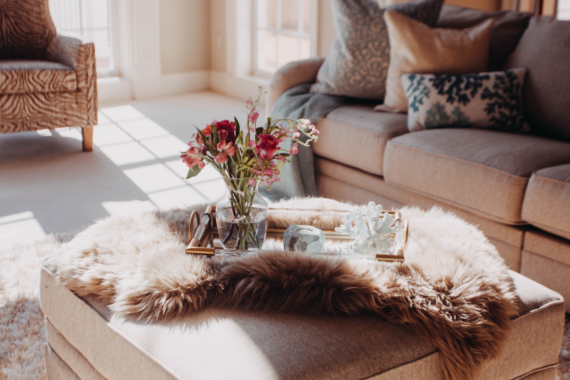 Living Room Ottoman And Faux Fur