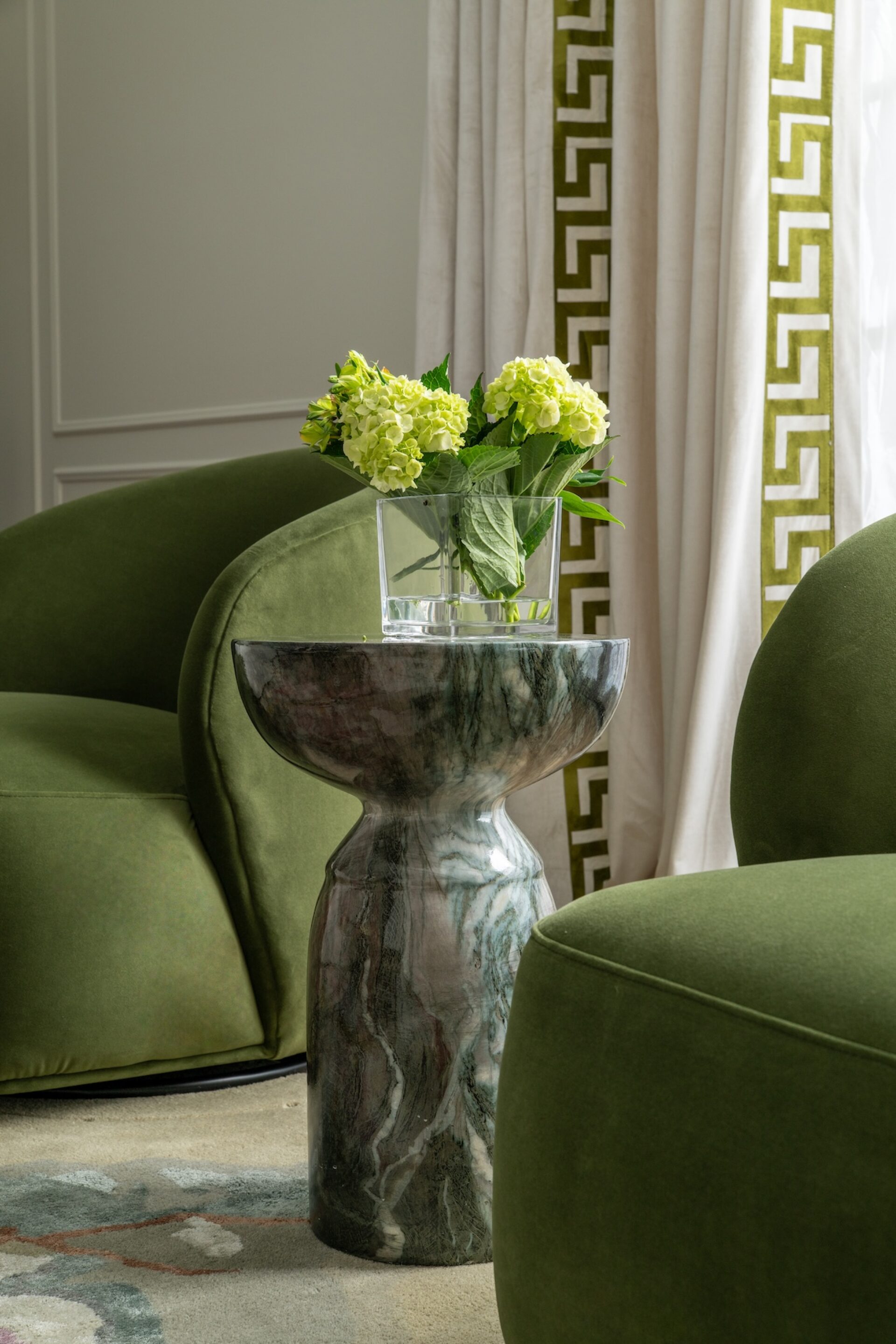 Marble Table Between Chairs Living Room