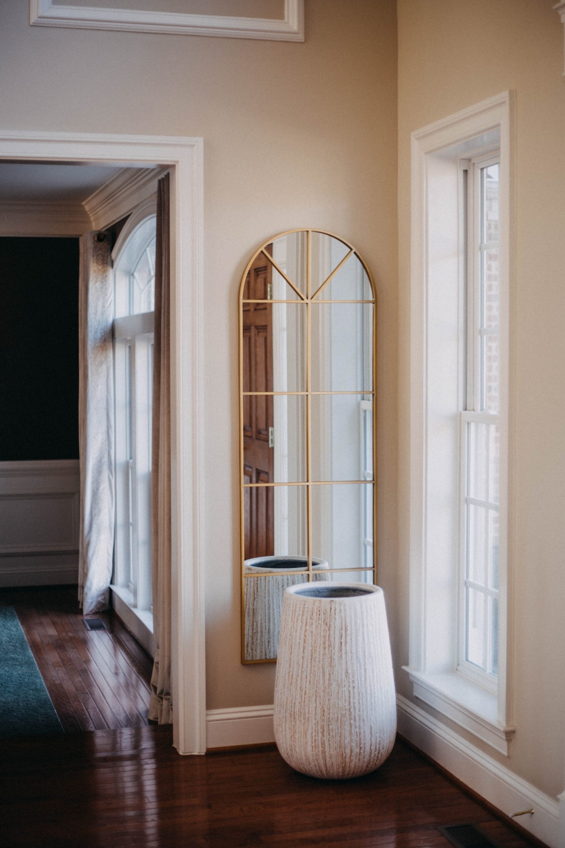 Mirror And Large Decorative Plant Pot On Floor