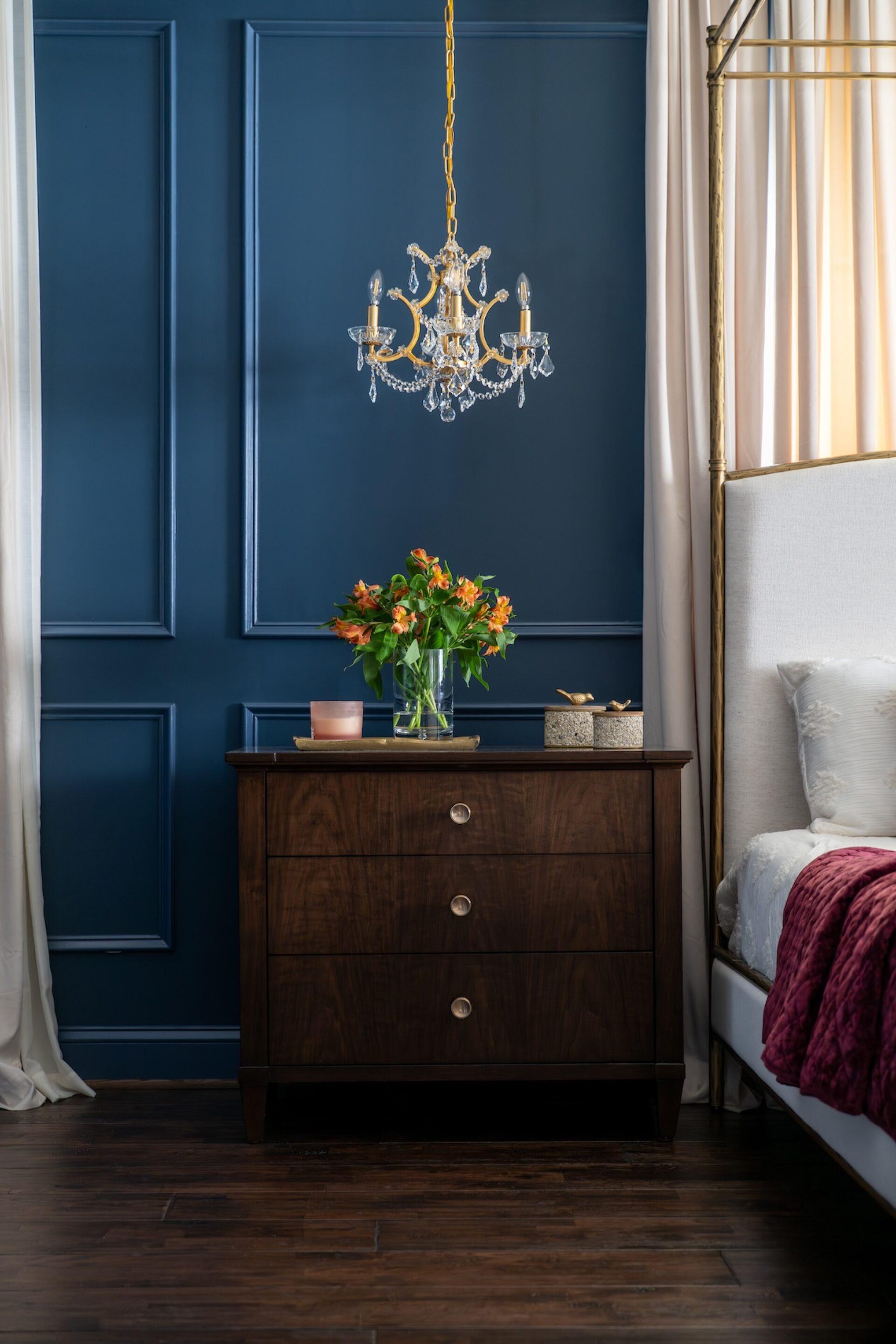 Nightstand With Small Chandelier Lighting