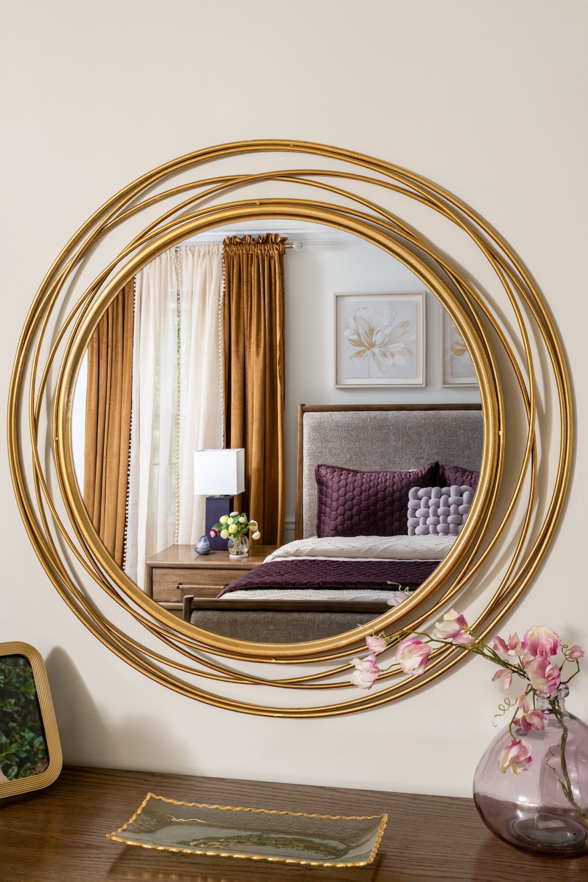 Round Gold Mirror Bedroom Interior Design