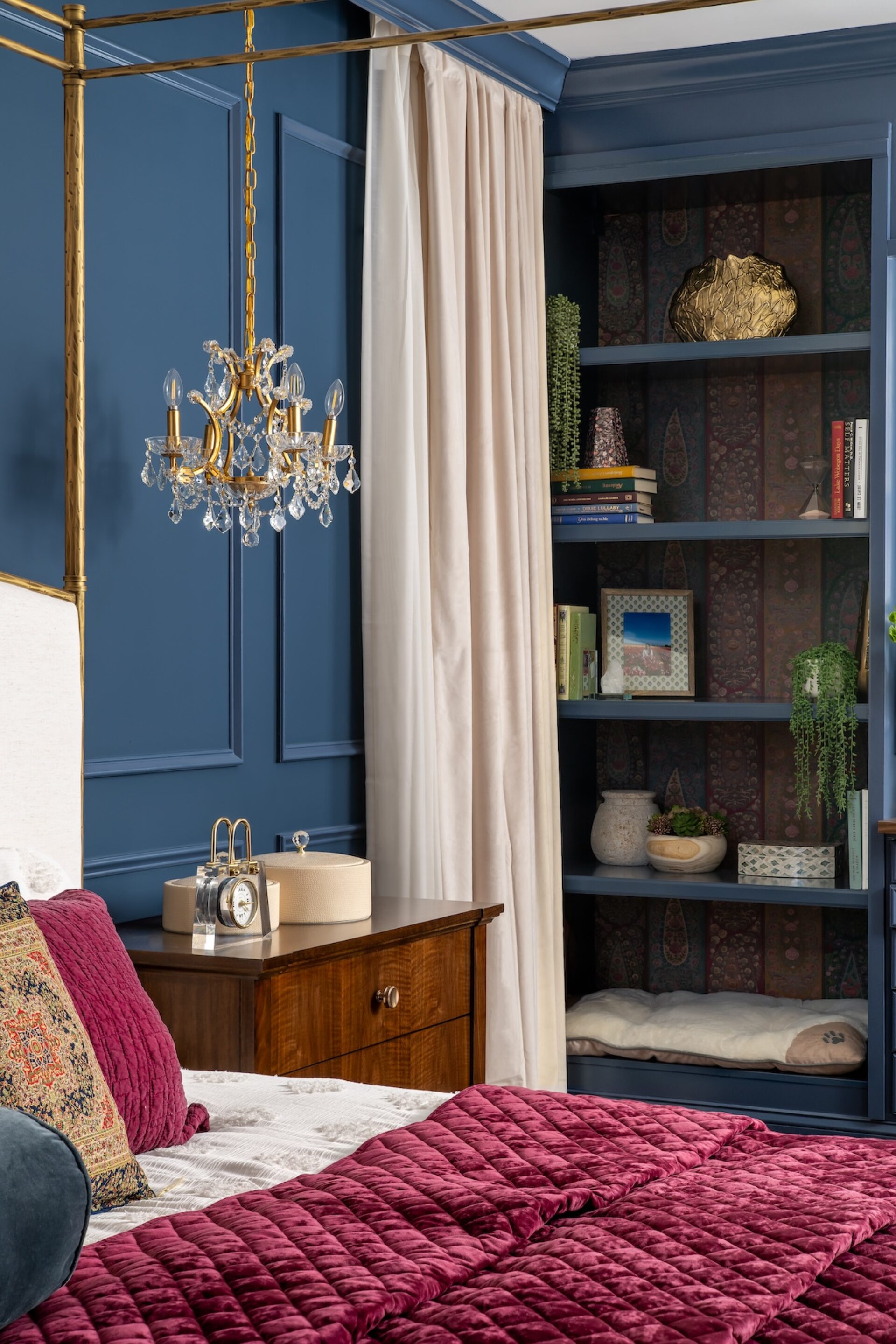 Small Chandelier Over Bedroom Nightstand