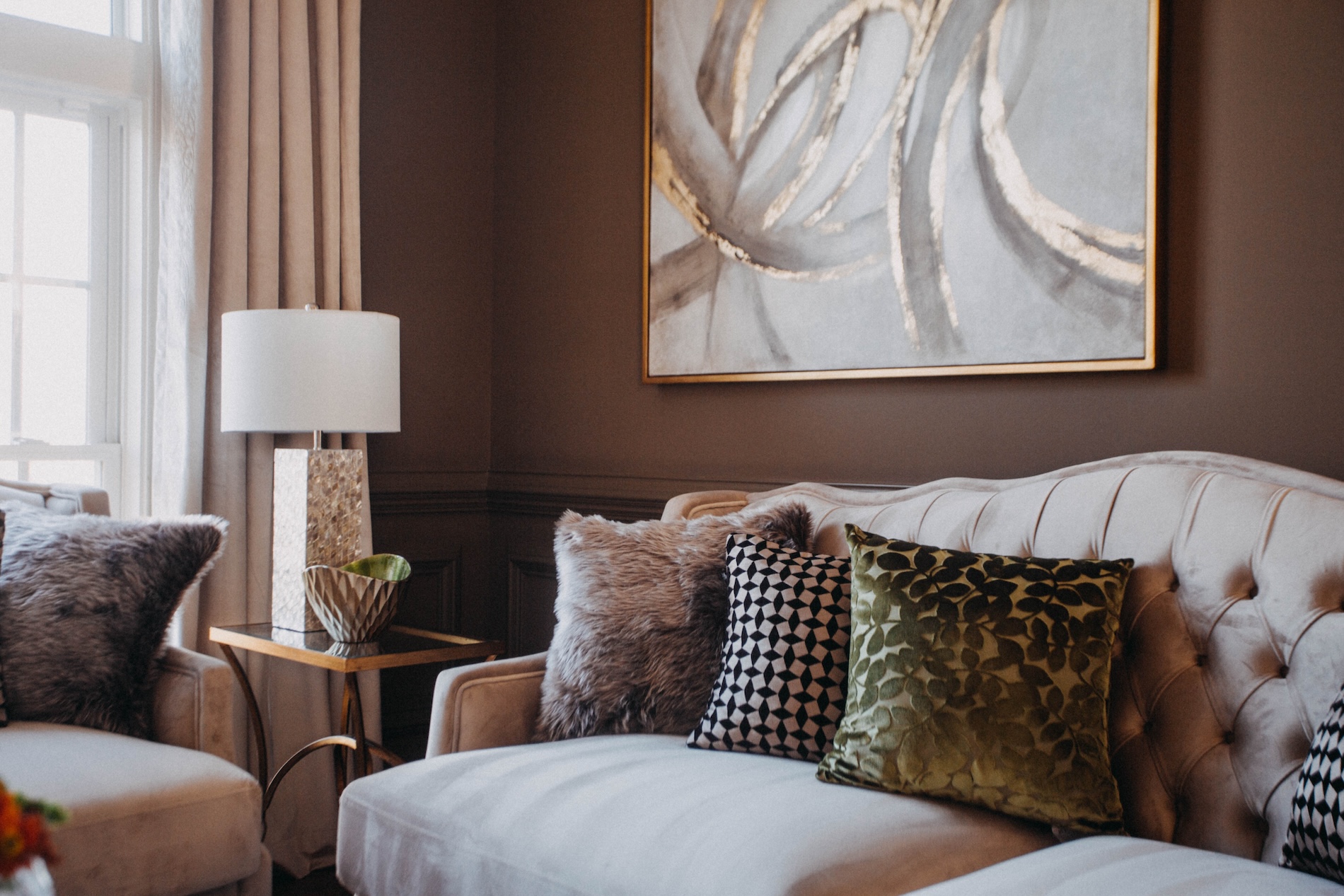 Sofa With Accent Pillows In Living Room