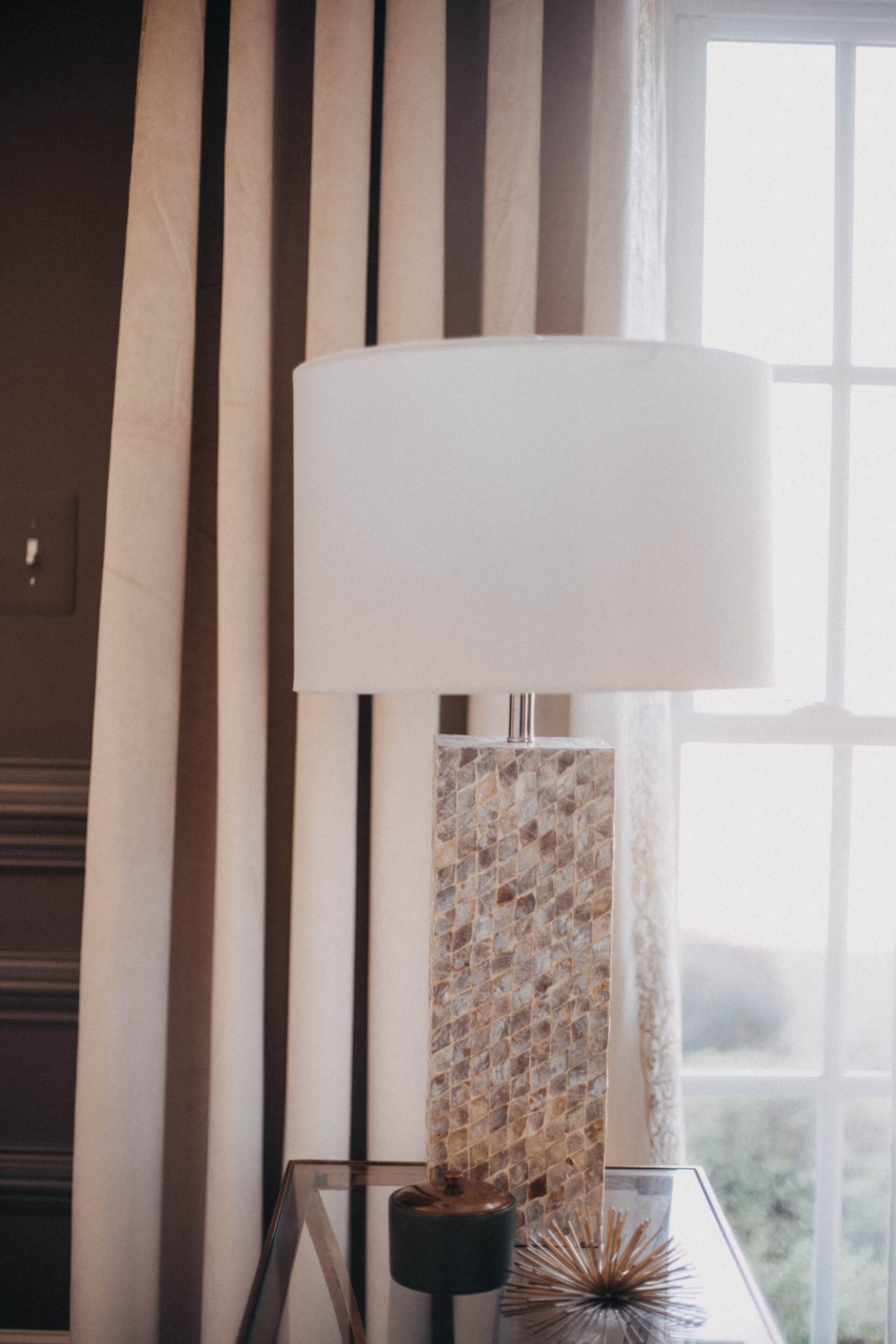 Window Treatments Behind Table Lamp